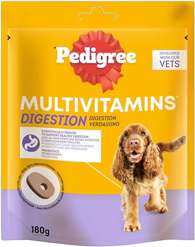 Pedigree Hundesnacks Multivitamins Verdauung - 30 weiche Hundeleckerlis mit Probiotika, 180g - Supplements zur Unterstützung der Verdauung, einfache Fütterung von PEDIGREE