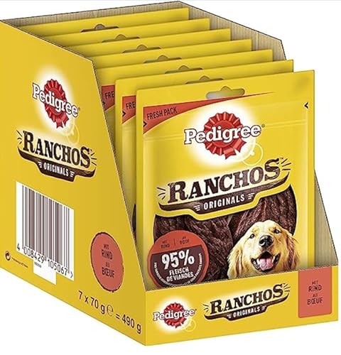 Pedigree Hundesnacks Ranchos Originals, 7er Pack, 7x70g – Weiche Hundeleckerlis mit Rind, schonend getrocknet, ideal für kleine und große Hunde von PEDIGREE