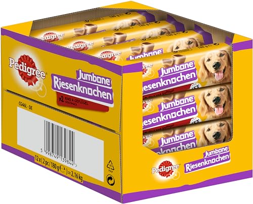 Pedigree Hundesnacks Riesenknochen für mittelgroße Hunde mit Rind & Geflügel, 24 Stück (12 x 2 Stück) von PEDIGREE