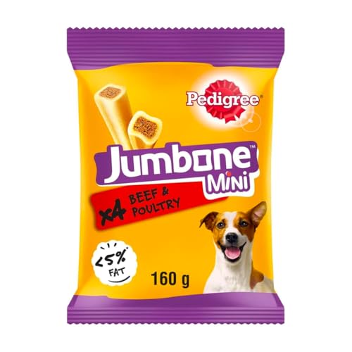 Pedigree Jumbone Mini Hundeleckerlis für kleine Hunde, Rind und Geflügel, 4 Kausnacks, 160 g von PEDIGREE