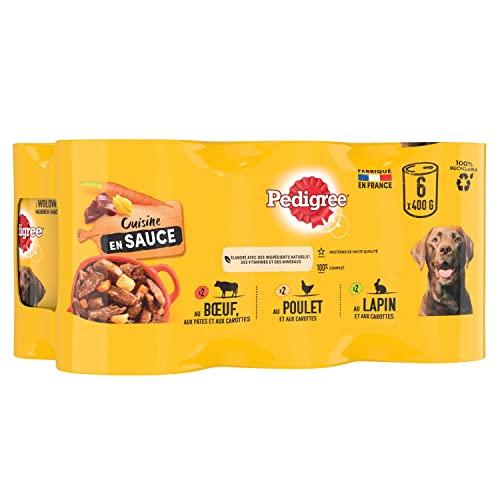 Pedigree Küche Mahlzeit für Hunde – Dosen in Sauce für Erwachsene Hunde – 3 Sorten – 6 x 400 g – 4 Stück von PEDIGREE