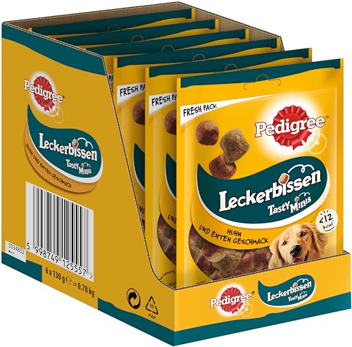 Pedigree Leckerbissen Kau-Happen – Kleine Hundesnacks mit Huhn – Ideal für das Training oder für zwischendurch – Hunde Treats im Vorratspack 6 x 130g von PEDIGREE