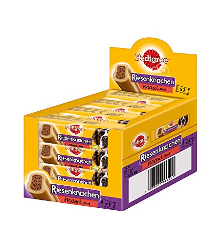 Pedigree Riesenknochen Maxi – Hundeleckerli mit Rind – Ideal als Belohnung für große Hunde – 12 x 210g im Multipack mit je 1 Knochen von PEDIGREE