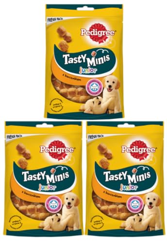 Pedigree Tasty Minis Junior Kleine Hundesnacks für Welpen mit Huhn – Ideal für das Training oder für zwischendurch 3 x 125g von PEDIGREE