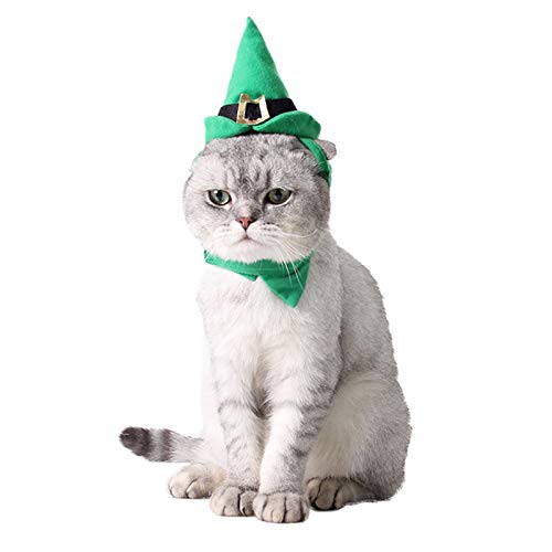 PEDOMUS Katzen Weihnachtsmütze und Schal Set Weihnachtskostüm Hut für Kleinen Hunde(Grün) von PEDOMUS