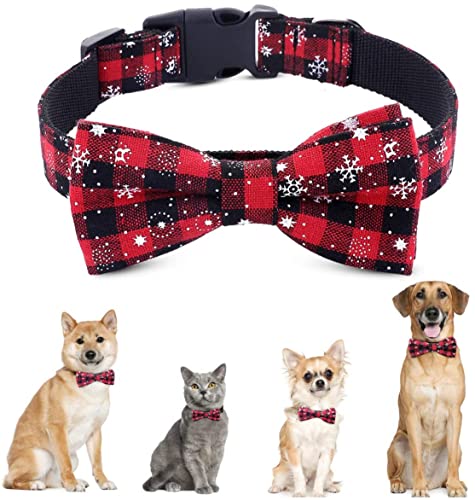 PEDOMUS Weihnachten Hunde Halsband Hunde Katze Halsbänder mit Schleife Hundehalsband einstellbar Christmas Schneeflocke Fliege Kragen Größe M von PEDOMUS