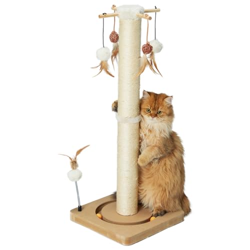 PEEKAB Katzenkratzbaum, 84 cm hoch, großer Sisal-Kratzbaum mit Kugel, Spielzeug für Indoor-Katzen und Kätzchen, Katzenkratzspielzeug, Beige von PEEKAB