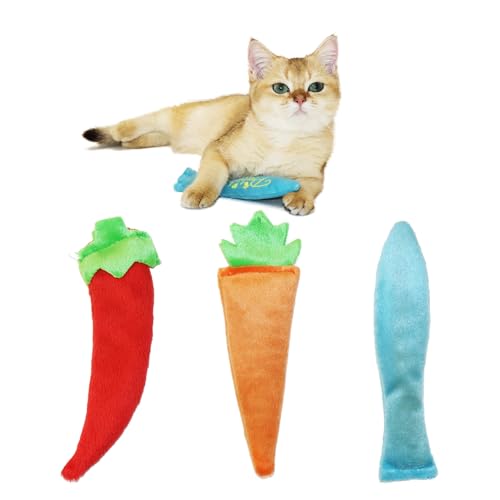 PEEKAB Katzenminze Spielzeug Plüsch Katzen Kauen Interaktives Spielzeug Fisch & Gemüse Spielzeug für Katzen und Kätzchen (Multicolor 3Pcs Flora & Fauna) von PEEKAB