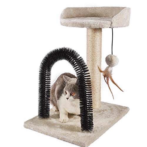 PEEKAB Kratzbaum für Katzen, lustiger Kratzbaum mit weicher Plüsch-Plattform und Fußbogen, für Kätzchen und Katzen, beige von PEEKAB