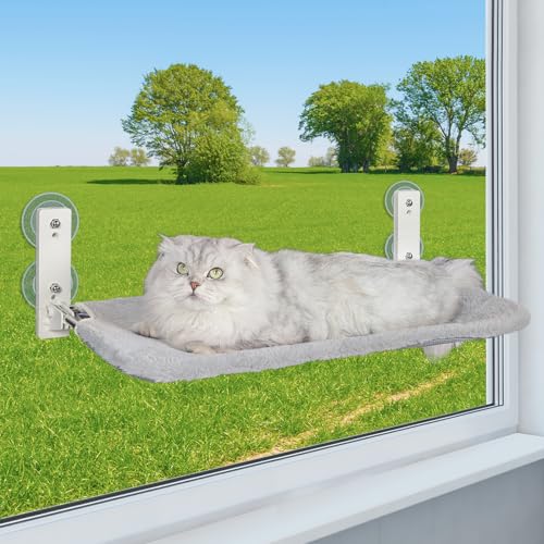 PEFUNY Cordless Folding Cat Window Barch, Katzenhängematte für Fenster und Wand, mit 4 Saugnäpfen, stabile Setal Frame für Glasfenster und Innenwände (Grau Medium) von PEFUNY