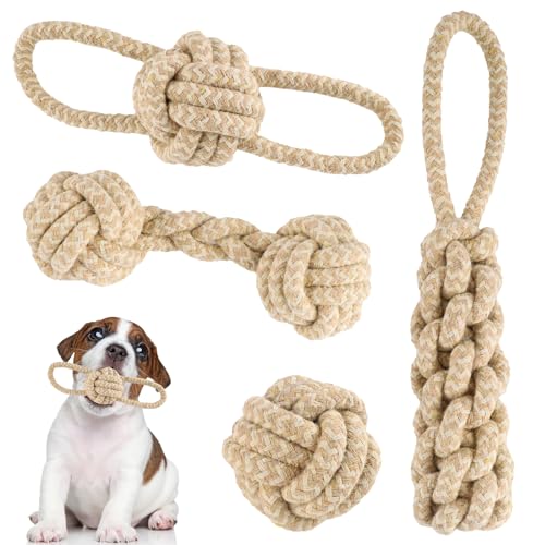 Hunde Spielzeug,4 Stück Kauen Hundespielzeug Set für Kleine Hunde/Mittlere,Hundespielzeug Seil mit Knoten Ball,Unzerstörbares Seilspielzeug für kleine und große Hunde,Hundespielzeug Kleine Hunde von PEGRAUFC