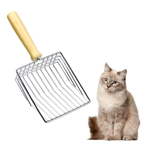 Katzenstreuschaufel aus Metall, Katzenklo Schaufel,Katzenstreuschaufel,Katzenstreu Schaufel Mit Bequemlichkeit Holzgriff, Sand Leckage Abstand 7mm, Litter Box Scoop, Katzenschaufel Für Katzenklo von PEGRAUFC