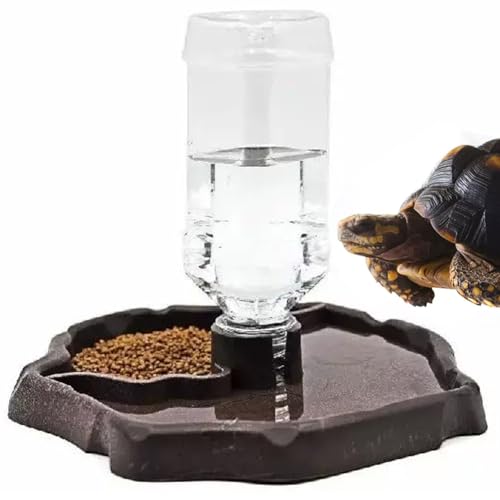 PEHAPPYT Automatischer Reptilien-Futterspender mit automatischer Nachfüllung für Schildkröten, Wasserspender, Flasche, Schildkrötenfutter, Wassernapf, Futternapf für Eidechsen, Kaffee von PEHAPPYT