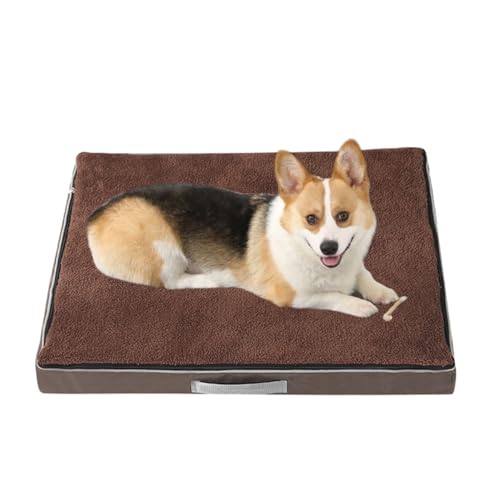 Hundebetten Extra Groß, WaschbarKatze Hundekissen, Weiches Flauschiges Hundekissen, Kausicheres Haustierbett xxl, Hundekatzenbett Mit Abnehmbarem Bezug Und Rutschfestem Boden (L-90x70cm,Marron) von PEIHUODAN