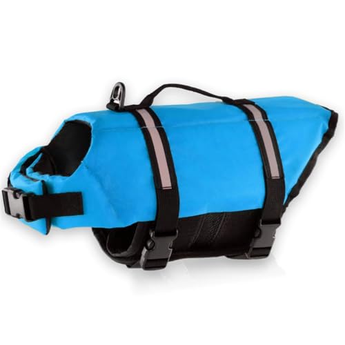 Hundeschwimmweste Mit Griff, Haustier-Schwimmweste, Verstellbarer Schwimmwestenmantel Für Kleine Welpen Und Große Hunde (Blue,L) von PEIHUODAN