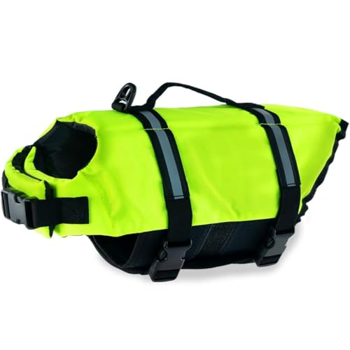 Hundeschwimmweste Mit Griff, Haustier-Schwimmweste, Verstellbarer Schwimmwestenmantel Für Kleine Welpen Und Große Hunde (Green,XL) von PEIHUODAN