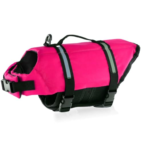 Hundeschwimmweste Mit Griff, Haustier-Schwimmweste, Verstellbarer Schwimmwestenmantel Für Kleine Welpen Und Große Hunde (Pink,L) von PEIHUODAN