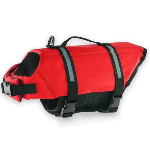 Hundeschwimmweste Mit Griff, Haustier-Schwimmweste, Verstellbarer Schwimmwestenmantel Für Kleine Welpen Und Große Hunde (Red,S) von PEIHUODAN