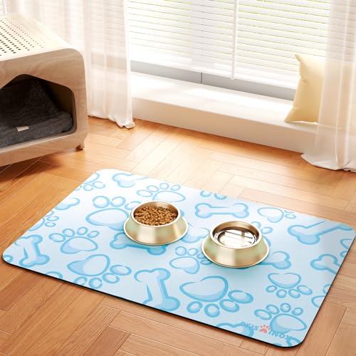 PEISAINOX Futtermatte für Katzen und Hunde, schnelle Wasseraufnahme, Hundematte für Futter und Wasser, 100 % wasserdicht, 40,6 x 61 cm, Blau von PEISAINOX