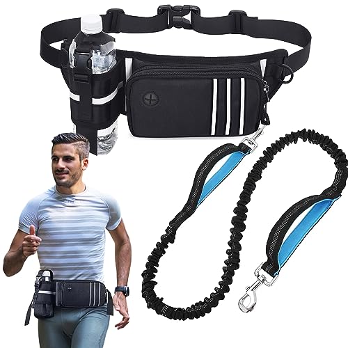 Hundeleine für freihändige Spaziergänge, Bungee-Leine, Laufgürtel für mittelgroße und große Hunde, 50 - 20 kg, Bauchtasche für Spaziergänger, Wandern, Joggen von PEITA PET