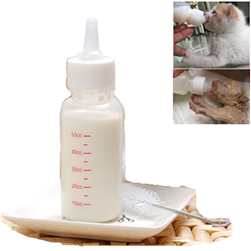 PEIUJIN 50 ml Neugeborene Pet Kleine Hunde Welpen Katze Kätzchen Milch Krankenpflege Pup Milch Fläschchen Nippel Pinsel Set Milch Feeder (Set A) von PEIUJIN