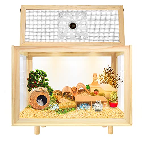 Große Hamsterkäfige – Holz-Hamstermäuse und Ratten-Lebensraum mit Ventilator, Kleintierkäfige für Kaninchen, Meerschweinchen mit wasserdichter Bodenplatte von PEJOYT