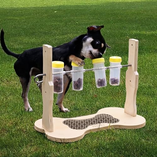 PEJOYT Holz Dog Feeder Spielzeug - Dog Leak Feeder Spielzeug, Einstellbare Futterspender, Interaktive Futterspender, Langsamer Feeder für Besitzer und Hunde von PEJOYT