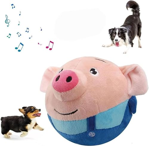 Aktives bewegliches Haustier Plüsch, Interaktives Hundespielzeug quietschendes bewegliches Hundeball Spielzeug, Waschbares Cartoon Schwein Plüsch Sound Elektronisches Hundespielzeug (Blue) von PEKJDS