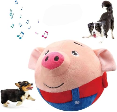 Aktives bewegliches Haustier Plüsch, Interaktives Hundespielzeug quietschendes bewegliches Hundeball Spielzeug, Waschbares Cartoon Schwein Plüsch Sound Elektronisches Hundespielzeug (Red) von PEKJDS