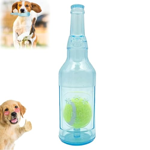 PEKJDS Crunchnplay Flasche Spielzeug, Zentric Wasserflasche Hundespielzeug, Kauen, Squeeze Buddy Play Flasche Spielzeug, Plastikflasche Spielzeug für Hunde mit Ball (Blue, L) von PEKJDS