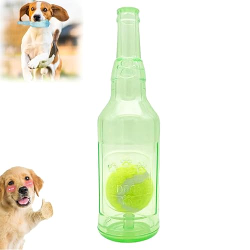 PEKJDS Crunchnplay Flasche Spielzeug, Zentric Wasserflasche Hundespielzeug, Kauen, Squeeze Buddy Play Flasche Spielzeug, Plastikflasche Spielzeug für Hunde mit Ball (Green, L) von PEKJDS