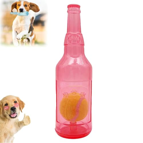 PEKJDS Crunchnplay Flasche Spielzeug, Zentric Wasserflasche Hundespielzeug, Kauen, Squeeze Buddy Play Flasche Spielzeug, Plastikflasche Spielzeug für Hunde mit Ball (Red, L) von PEKJDS