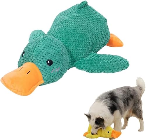 PEKJDS Quack-Quack Ente Hundespielzeug, The Mellow Hund beruhigende Ente, The Mellow Hund Ente Spielzeug, Nette Keine Füllende Ente Hundespielzeug mit weichem Squeaker (Green) von PEKJDS