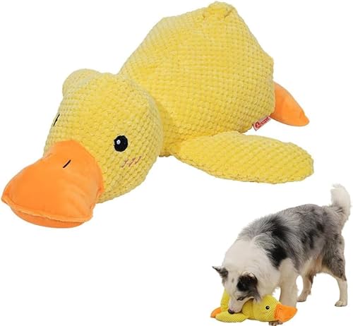 PEKJDS Quack-Quack Ente Hundespielzeug, The Mellow Hund beruhigende Ente, The Mellow Hund Ente Spielzeug, Nette Keine Füllende Ente Hundespielzeug mit weichem Squeaker (Yellow) von PEKJDS