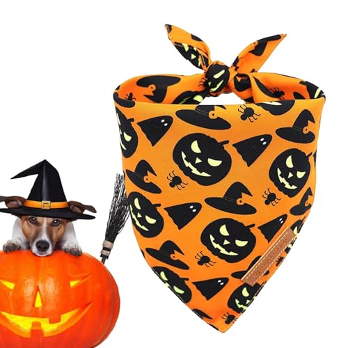 PEKMAR Halloween Hundehalsband Schal - Zweilagiges Halloween-Katzen-Bandana-Halsband | Halloween Katzen-Bandana-Kragen, Kürbis-bedruckter Dreiecksschal für Katzen-Feiertagskostü von PEKMAR