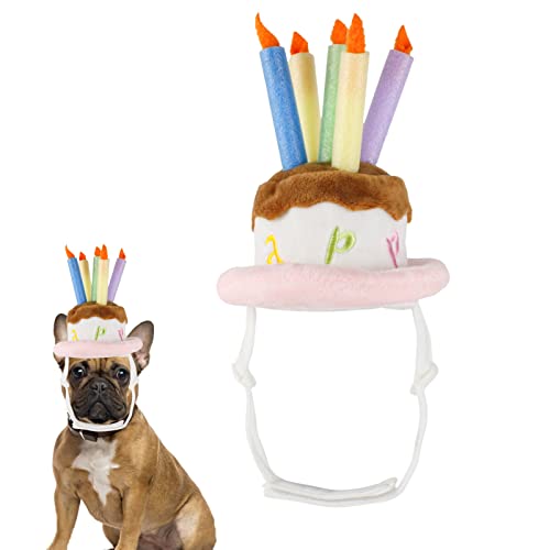 PEKMAR Kuchenhut für Hunde – Haustier- -Zubehör, Hundespielzeug, Plüsch-Hut, Hunde-Partyzubehör, verstellbar, Kerzen-Design, tägliche Haustierkleidung für Größe S, M von PEKMAR