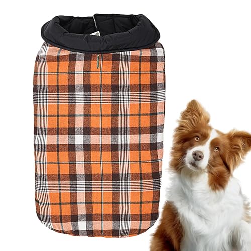 PEKMAR Warmer Hundemantel,Hundewintermantel | Winddichte Hunde-Fleecejacke, wendbar - Britischer Stil, Karierte Fleecejacke, Schneeanzug mit Geschirrloch, gemütliche Weste, Kleidung für Hunde von PEKMAR