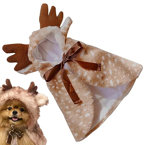 PEKMAR Weihnachtsmantel für Haustiere | Rentier-Umhang-Kostü für Hunde und Katzen | Weiches Haustier-Rentier-Cosplay-Halloween-Weihnachts-Elch-Kostü für kleine mittelgroße Kätzchenhunde von PEKMAR