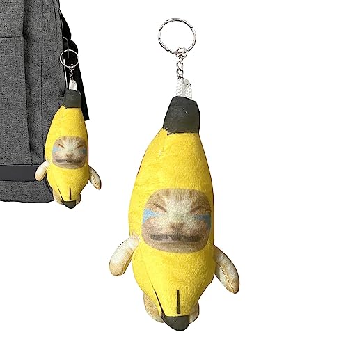 PEKMAR Weinender Katzen-Schlüsselanhänger,Sound Making Banana Cat Crying Cat Schlüsselanhänger - Schlüsselanhänger Clicker Spielzeug Tastatur Finger Tastatur Spielzeug Schlüsselanhänger Geldbörse von PEKMAR