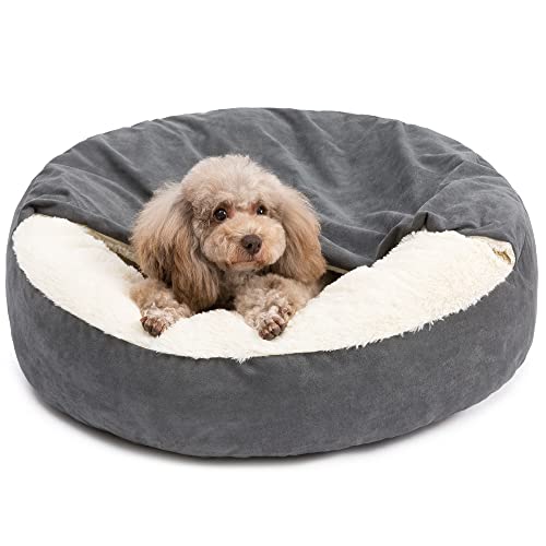 PELZIN Gemütliche Hundehöhle Betten – Sitzsack mit Kapuze – Haustier-Kuschelbett mit Decke befestigt – Snuggery Burrow Hundebett mit Abdeckhöhle – kleine mittelgroße Hunde und Katzen – 76,2 cm von PELZIN