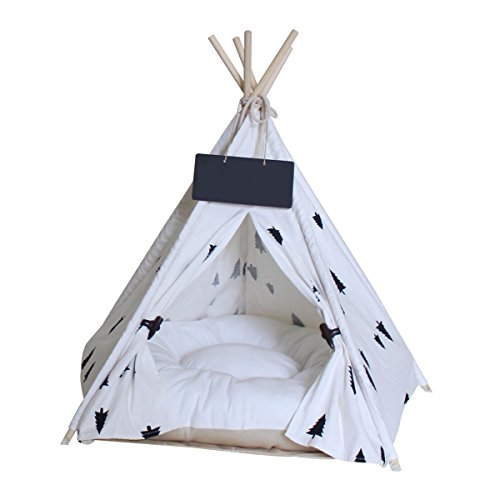 PENCK Pet Teepee Hunde- und Katzenbett – tragbares Hundezelt & Haustierhäuser mit Kissen & Tafel, 61 cm, für Haustiere bis zu 4,5 kg, 24 Inches Tall - Thick Cushion, 3 von PENCK