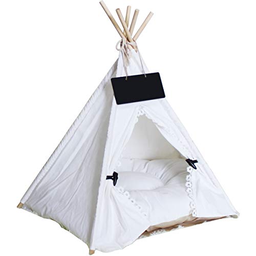 Penck Pet Teepee Hunde- und Katzenbett – tragbares Hundezelt & Haustierhäuser mit Kissen & Tafel, 61 cm, für Haustiere bis zu 4,5 kg, 24 Inches Tall - Thick Cushion, 1 von PENCK