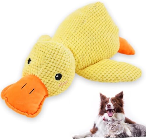 Quack-Quack-Enten-Hundespielzeug, Neu von The Mellow Dog, beruhigende Ente, süßes Enten-Hundespielzeug ohne Füllung mit leisem Quietschgeräusch, langlebiges Quietschspielzeug for große und kleine Hund von PENGYONBR