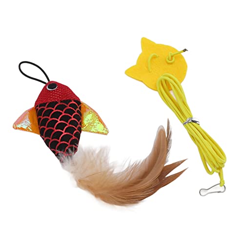 PENO Katzenspielzeug zum Aufhängen an der Tür, Spielzeug zum Aufhängen von Kätzchen, interaktives elastisches Seil zum Trainieren Lustiges Katzenseil und roter Federfisch von PENO