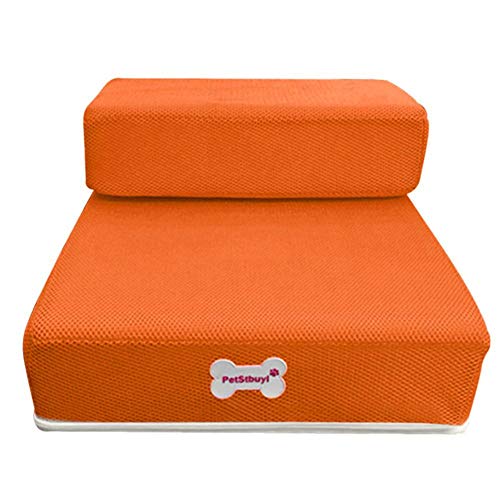 PENVEAT Atmungsaktives Netz Faltbare Haustiertreppe Abnehmbare Haustierbetttreppe Hunderampe 2 Stufen Leiter für kleine Hunde Welpen Katze Bettkissen Matte, Orange, 50CM, China von PENVEAT