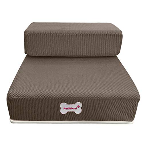 PENVEAT Atmungsaktives Netz Faltbare Haustiertreppe Abnehmbare Haustierbetttreppe Hunderampe 2 Stufen Leiter für kleine Hunde Welpen Katzenbett M/L, Braun, L, USA von PENVEAT