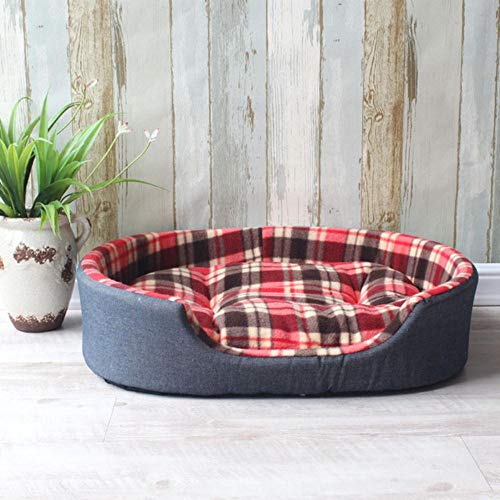 PENVEAT Haustier Zwinger Haus warme große Hundebett Katze Kissen Mat Sofa für große Hunde Cama para Cachorro Welpen Teddy Sofa SML XL Größe, rotes Gitter, 75 cm x 60 cm x 19 cm von PENVEAT