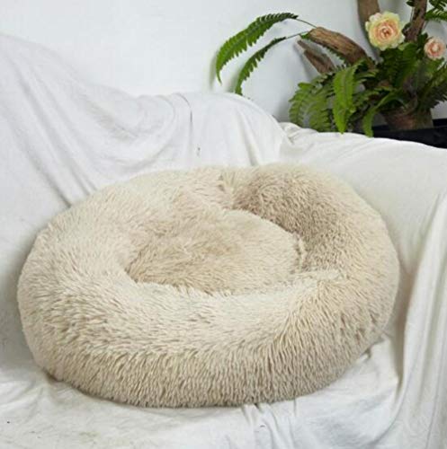 PENVEAT Hundebett Bequemes Donut Cuddler Rundes Hundebett Ultraweiches waschbares Hunde- und Katzenbett Cama para Cachorro, Khaki, OD 60cm von PENVEAT