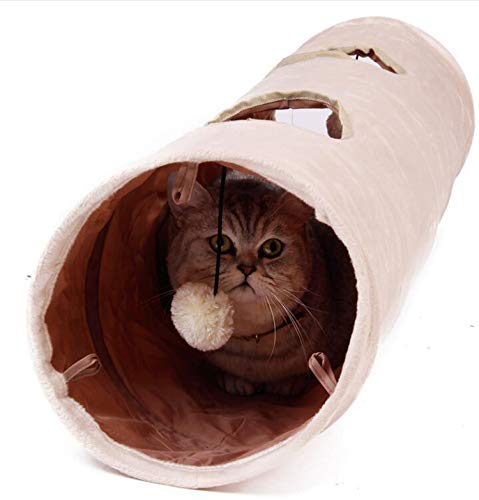 PENVEAT Pet Tunnel Lang 120 cm 2 Löcher/Katzen/Kaninchen Teaser Funny Hide Tunnel Spielzeug mit Ball Zusammenklappbar Katze Tunnel von PENVEAT