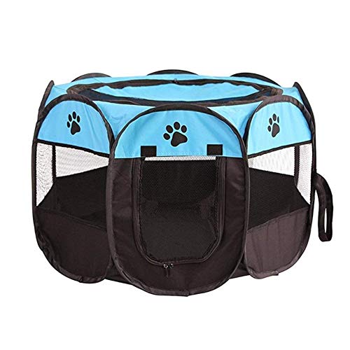 PENVEAT Tragbare Faltbare Laufstall Haustier Hund Kiste Zimmer Puppy Übung Zwinger Cat Cage Wasserdicht Outdoor Abnehmbare Mesh Schatten Abdeckung, Blau, 91x91x58cm von PENVEAT